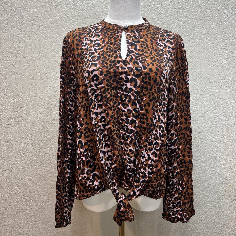 Scotch & Soda Leopard Animal Print keyhole Tie Front Shirt Top Blouse Size M